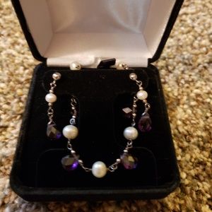 Vintage Simulated Amethyst and Pearl Necklace and earring set